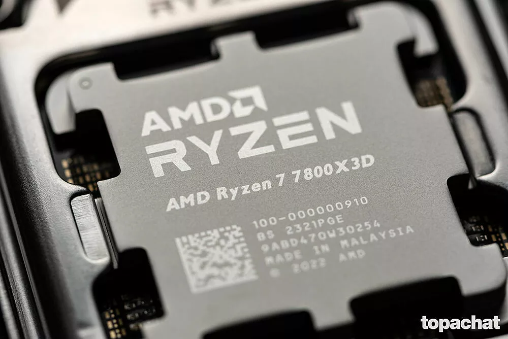 AMD Ryzen 7 7800X3D processor installed in a motherboard socket