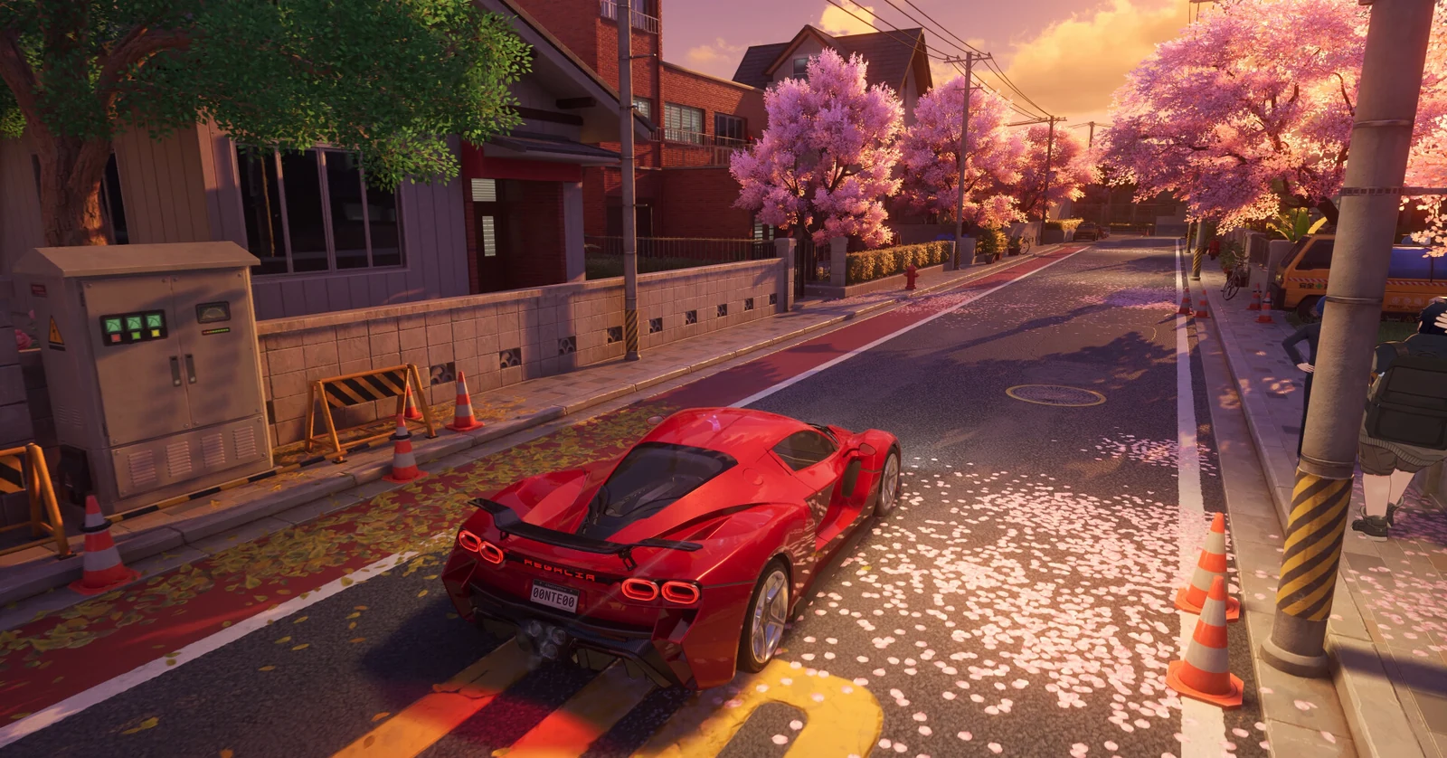 Neverness to Everness red sports car in a detailed city scene showcasing PC graphics and performance